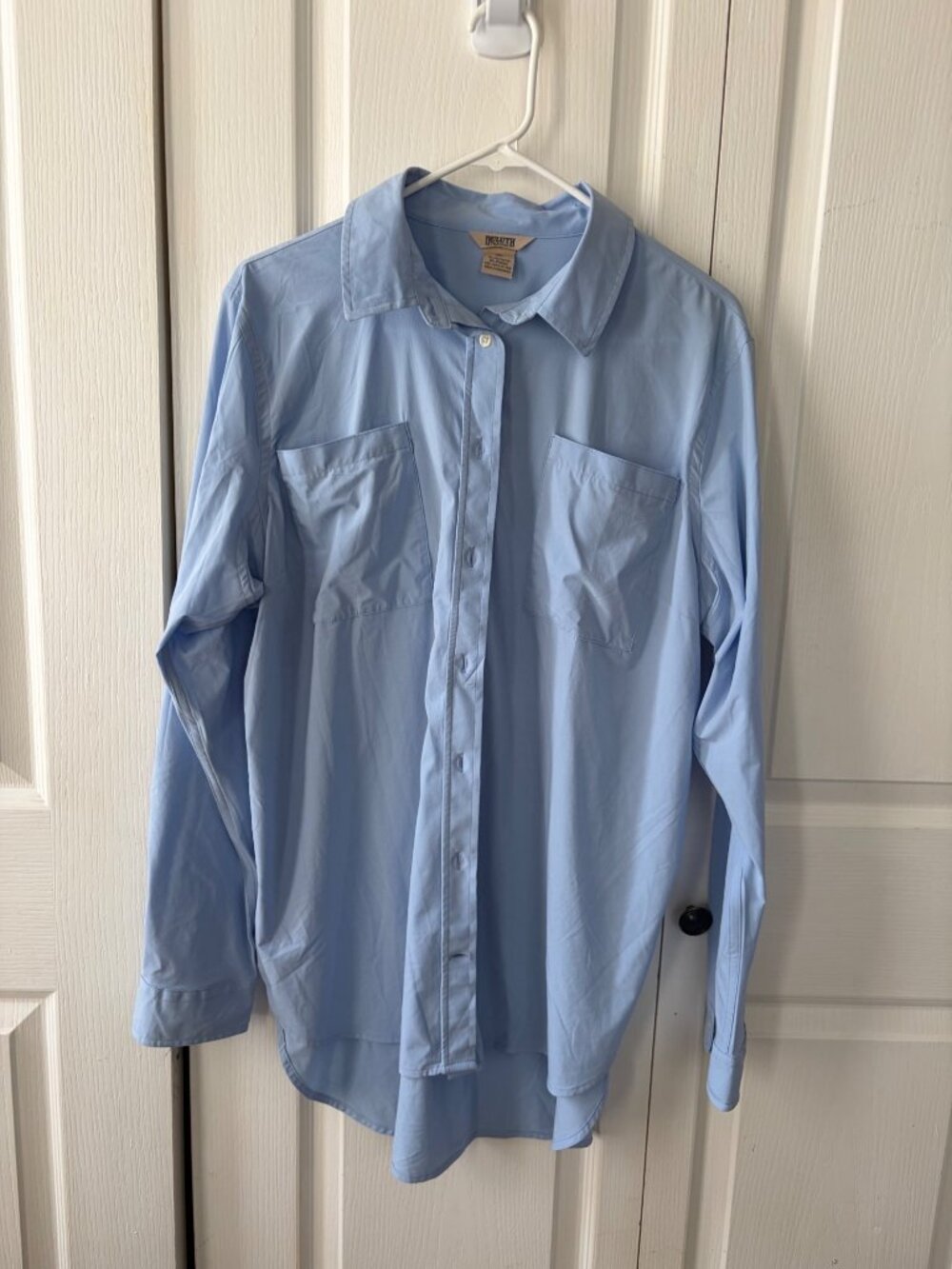 Duluth Trading Womens Relaxed Fit Blue Button-Up Shirt XL Polyester Spandex